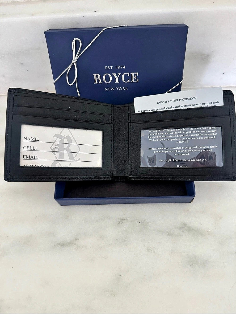 NIB ROYCE New York Men's Leather RFID Bifold Wallet - Double ID Display - Black